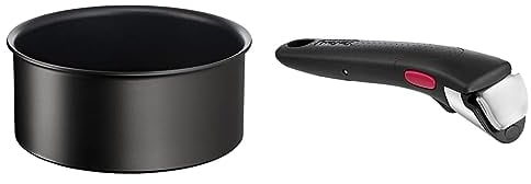 Tefal Ingenio Eco Resist Casserole 20 cm (3 L), Empilable, Induction, Antiadhésif sûr, Cuisson saine, Saisie parfaite, Fabriquée en France L3973002 & Ingenio Poignée amovible noire, Empilable