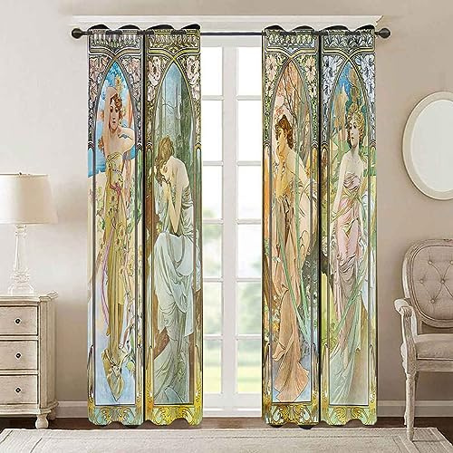 PHMOJEN Jugendstil-Verdunkelungsvorhänge, Serie Times of The Day, für Schlafzimmer und Wohnzimmer, 213,4 cm x 2 Paneele, Morning to Night Home Decor