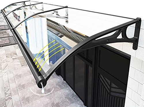 Vordach für die Vordertür, Außenmarkise, Upgrade der großen Waschbecken-Dachvordächer, UV-Regen- und Schneeschutz, Gebogene Polycarbonatplatte, selbstreinigendes Regenwasser (klar, 100 x 80 cm)