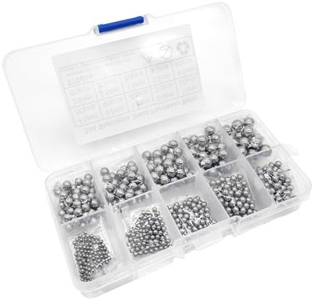 Mebamce 570pcs 304 Stainless Steel Metric Precision Bearing Balls 2-7mm Assorted Loose Bicycle Bearing Steel Ball Assortment for Industrial Accessories, Bicycle Wheel, Skateboard Bearings (10 Sizes)