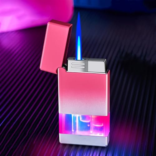 Torch lighter with LED light, gradient lighter, windproof lighter, butane lighter single nozzle flame, adjustable flame refillable cold lighter, suitable for collection, indoor, outdoor, gift ( Color