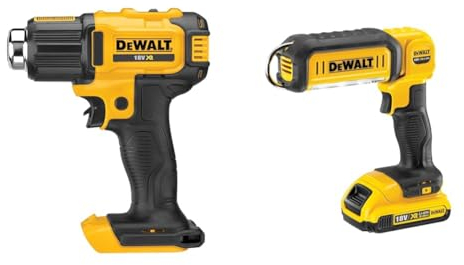 DEWALT DCE530N-XJ Cordless hot air Gun, 18V (Base), Black/Yellow & DCL050-XJ 18 V XR Handheld Yellow LED Area Light, Bare Unit, Multi