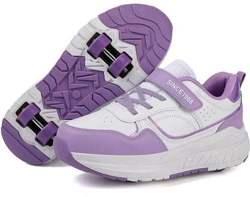 Funthy Schuhe mit Rollen für Jungen Mädchen Skateboardschuhe Sportschuhe Rollschuhe Kinder Erwachsene 2-in-1-Multifunktionsrollschuhe Sneakers Mit Rollen Outdoorschuhe-Lila||37