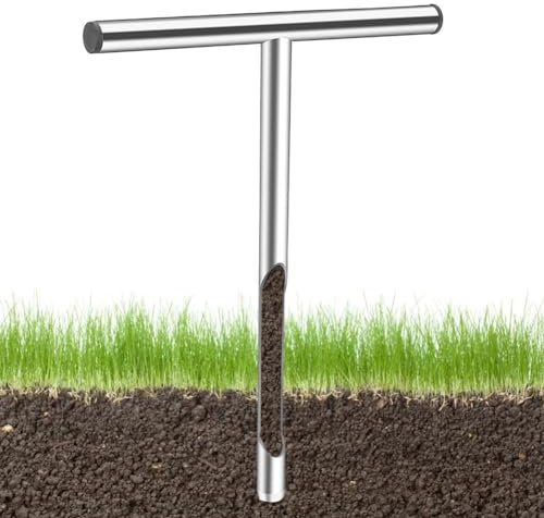 DYK&NX Edelstahl Bodenproben Sonde, Garten Bodenprobennehmer, Bodentester Testen von Gartenerde, T-Stil Griff 12in/21in, für Bodenproben Pflanzenpflege Garten Rasen Bauernhof (Size : 12in)