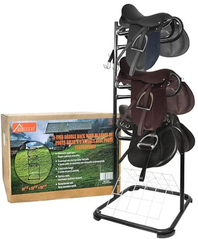 HOMESTEAD Sattelständer mit 3 Ebenen, Pferdesattelständer, drehbare Ebenen, Zaumzeug, Haken für englischen & Westernsattel, Tackroom