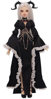 Oueneifs Bubo Bjd Puppe 1/4 Fantasy Dunkelrote Augen Ziege Hexe Magie Schwarze Robe Fischgrätenkette Mädchen Puppen Spielzeug für 15+ Jahre alt