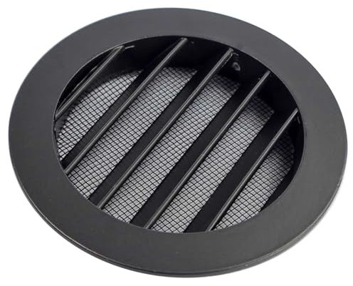 Rejilla de Ventilación Exterior de Aluminio para Extractor de baño, Cocina, Garaje, Pared | Rejilla Redonda con mosquitera metálica, Color Resistente a Rayos UV (Negro, 100mm)