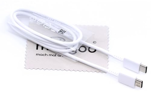 Ladekabel für Original Samsung EP-DA705BWE für Samsung Galaxy S24, S24+, S24 Ultra, S23 Ultra, Tab A7 Lite, Tab A8, Tab A9, Tab A9+ 1m Datenkabel 60W Weiß Typ-C mit mungoo Displayputztuch