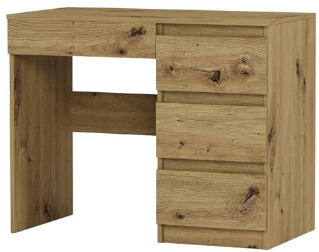 Framire Schreibtisch N-34 Rechts Artisan Eiche 90x50x77 cm - Kleiner Computertisch mit Schubladen, Schreibtisch für Büro, Jugendzimmer & Home-Office - Modern N-34