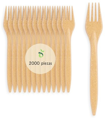 ECOPICNIC Fourchettes Jetables WPC 2000 Pièces Marron Clair | Fourchettes Écologiques et Durables en Bois et Plastique Composites, Parfaites pour Couverts Jetables Événements, Fêtes