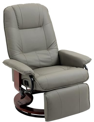 HOMCOM Fauteuil Relax inclinable Fauteuil de Salon Repose-Pieds réglable pivotant 360° piètement Bois revêtement synthétique Gris