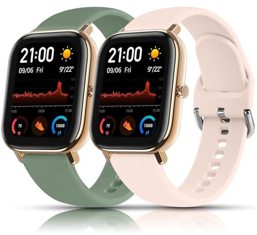 YLK 2 PCS Cinturino per Amazfit GTS 2 Mini/Amazfit GTS 2, 20mm Silicone Cinturino per Amazfit GTS 4 Mini/GTS 4/GTS/GTS 2e/GTS 3/Amazfit Bip/Bip Lite/Bip S/Bip U/Bip 3/GTR 42mm (Rosa+Verde oliva)