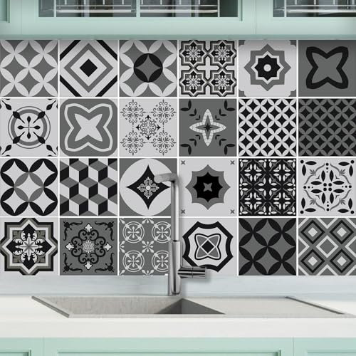 AREDE 32 Pz Adesivi per Piastrelle Bagno e Cucina 15 x 15 cm Autoadesivo Decorazione Adesivo murale in PVC Impermeabile Adesivi Parete mattonelle mosaico stile / T1007