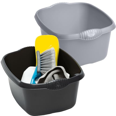 Rectangular Washing Up Bowl Black & Silver Kitchen Essential | Multi Purpose Ideal For Washing Dishes Home & Kitchen