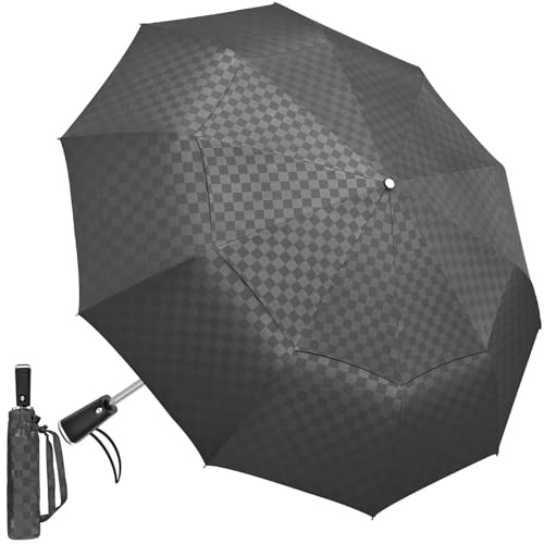 Satol 54 Inch Large Golf Umbrella, Windproof 10 Ribs Automatic Open/Close Oversize Double Canopy Vented Portable Folding Travel Umbrellas, UPF 50+ Sun & Rain Compact Umbrellas for Outdoor, Black