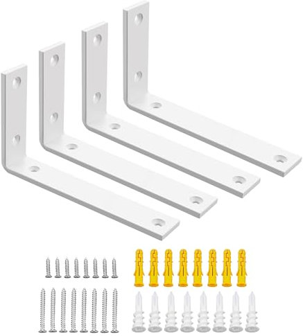 SAYAYO 4 Pièces Équerre Étagère Murale Charge Lourde, Supports d'Étagère Métal 5MM d'Épaisseur à Angle Droit de 90°, Fixation Flottante Support pour Salon Chambre Cuisine, 175MM * 100MM, Blanc