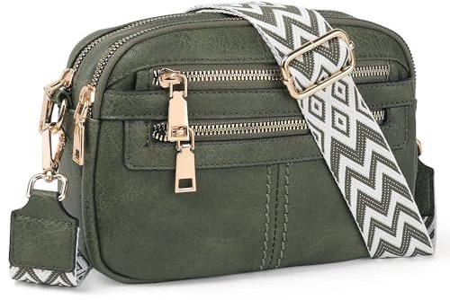 TAN.TOMI Crossbody-Taschen für Damen, 6 Taschen, Geldbörsen für Damen, veganes Leder, Schultertasche, Handtaschen für Damen, Reisen, Einkaufen, Dunkelgrün