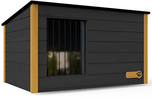 Outentin Hundehütte Outdoor Große Hunde - Modern und stilvolles Hundehaus XL - Luxus Hundehütte Outdoor - wasserdichte und isolierte Hundehütte - 105 x 71 x 64 cm (Grau - Gelb)