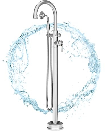 Freestanding Bathtub Tap, Floor Mounted Bathtub Faucet, Thermostatic Bathtub Tap with Shower Mixer,Handheld Shower Head with Flexile Hose, 2 Water Outlets,