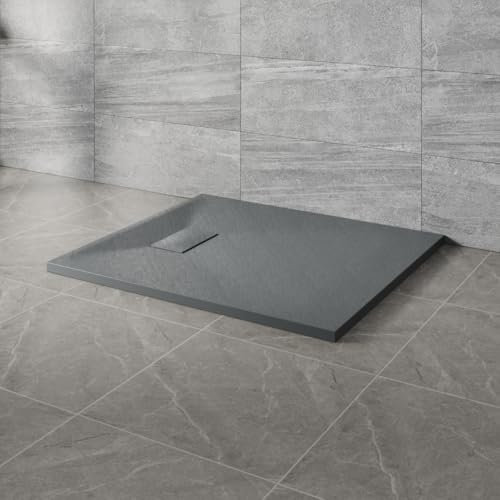 NRG 1100x800mm SMC Rectangle Shower Tray Anthracite Slip-Resistance Bathroom Shower Base Easy to Clean