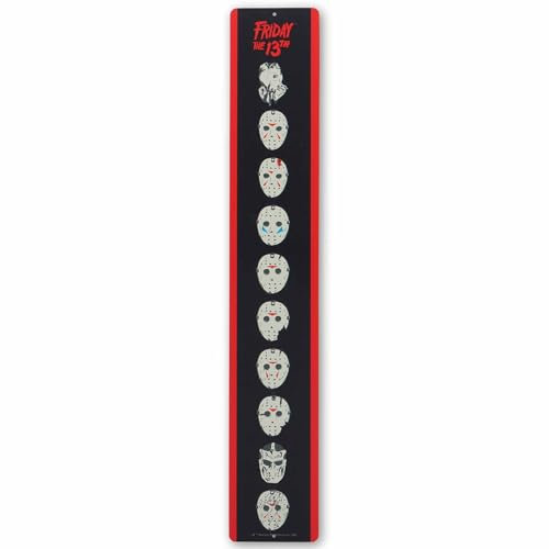 Metallschild mit Aufschrift Friday the 13th Many Masks of Jason Voorhees, Vintage-Jason-Maske, Dekoration für Filmzimmer oder Halloween-Dekoration