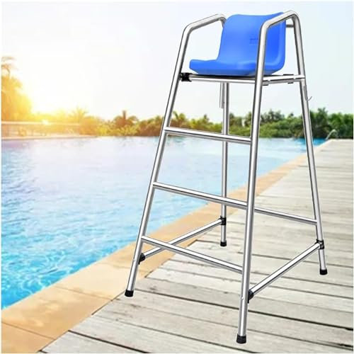SAFWELAU High Stool Swimming Pool Safety Ladder, 1.2m/1.5m/1.8m High Life Guard Chair for Outdoor Poolside Patio Beach, Heavy Duty Stainless Steel Frame with Comfortable Seat, Loads 300kg/660lbs(H 150