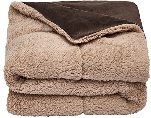 Brentfords Sherpa Pet Dog Blanket, Soft Fluffy Warm & Comfy Quilted Dog Blanket Washable Lightweight Animal Cat Kitten Kennel Mat Warm Throw Over Plush Fleece, Brown - 100 x 150cm