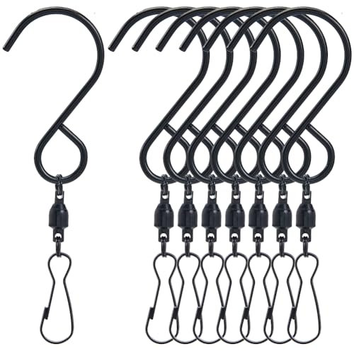 SOFPLATE 1 Box Mit 12 Drehhaken Clips Für Windspiel Spinner 360 Grad Doppelclip Drehbare S Haken Schwarzer Windsack Aus Edelstahl Kristall Twister Zum Aufhängen von Windspielen Sonnenfänger Partyzubeh