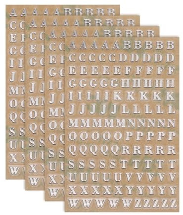 sourcing map 4 Sheets Letter Stickers 0.12 3D Mini Letter Metal Self Adhesive Alphabet Stickers for Scrapbooking DIY Poster Craft Wall Doors Sign Decor(Silver, Uppercase)