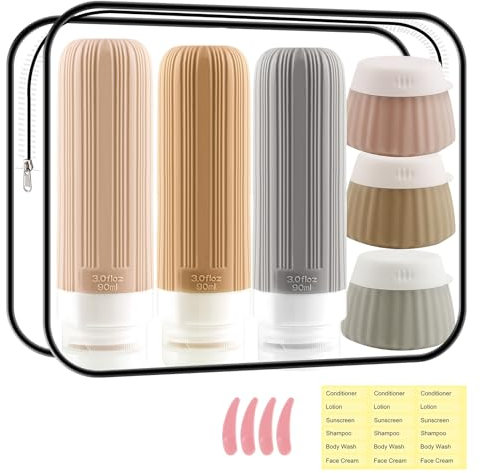Travel Bottles for Toiletries, Funnasting 12 Pack TSA Approved Silicone Refillable Travel Pots 90ml with Waterproof Clear Toiletry Bag for Conditioner, Shampoo, Lotion & Body Wash