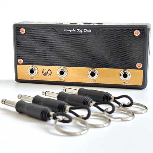 Guitar Amp Key Holder for Wall Mount, Includes 4 Guitar Plug Key Fobs and 1 Wall Mounting Kit (Black)