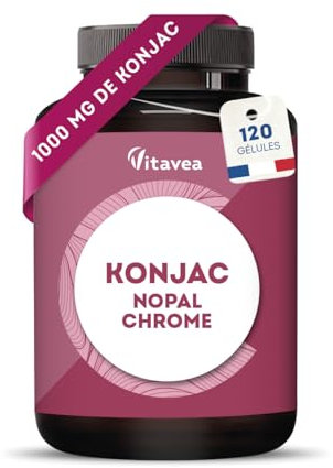 Konjac Gélules - 95% de Glucomannane - Avec Chrome & Nopal Régulation de l’appétit, Equilibre du Métabolisme - Maintien d’une Glycémie Normale - 120 gélules Vegan - Fabriqué en France - Vitavea