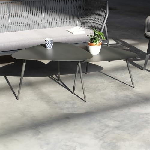 casa.pro Outdoor Couchtisch 2er Set Aymavilles Gartentisch Beistelltisch Indoor Satztisch wetterfest Metall Balkontisch Anthrazit