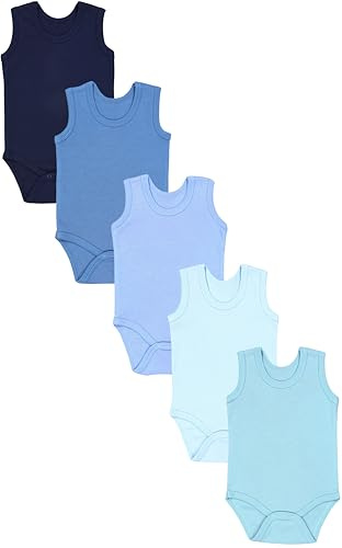 TupTam Baby Jungen Achselbody – Weicher Baby Body im 5er Pack aus Baumwolle, Body Baby Unifarben OEKO-TEX zertifiziert, Farbe: Dunkelblau Allure Hellblau Hellpetrol, Größe: 110