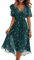 Robe Ete Femme Longue Fluide Mariage Boheme De Cérémonie Mousseline Robe Femme Chic Et Elegant Fleurie Fluide Vetement Ete Manches Courtes Cocktail Légère Summer Dress(Vert foncé,XL)
