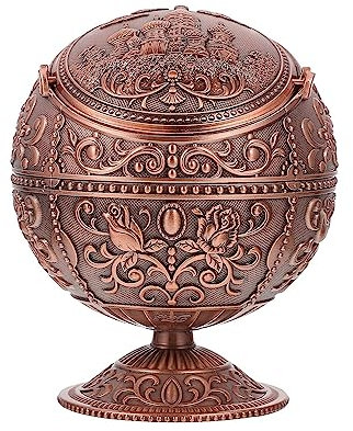 LUTFI Cendriers Cendrier Coupe-Vent Vintage avec Couvercle en métal, cendrier de Table à cigares Portable, cendrier à Cigarettes Globe Bar-Restaurant(Copper Red)