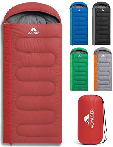 Voyager Sleeping Bag for Adults – Lightweight & Compact, Waterproof, 3-4 Season Warm & Cold Weather, Machine Washable, Ideal for Camping, Hiking & Backpacking, 220x30x80cm