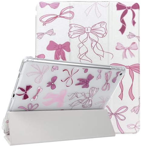 NITITOP Compatible for iPad 9/8/7 (2021/2020/2019 9th/8th/7th Generation 10.2-Inch) Case with Pencil Holder Cute Bow Ribbon Trifold Stand Soft TPU Protective-Bowknot