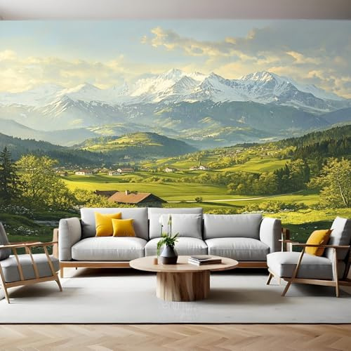 Fototapete 200 x 140 cm Berge Alpen Vliestapete Druck 3D Effekt Wandtapete Moderne Wandbild Wand Schlafzimmer Wohnzimmer Büro TV Hintergrund