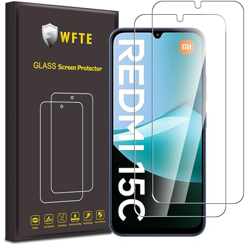 WFTE [2 Stück Schutzfolie für Xiaomi Redmi 15C 4G/5G Panzerglas Glasfolie 9H Härte, Anti-Kratzen, Anti-Bläschen Displayschutzfolien Panzer Schutz Glas für Redmi 15C