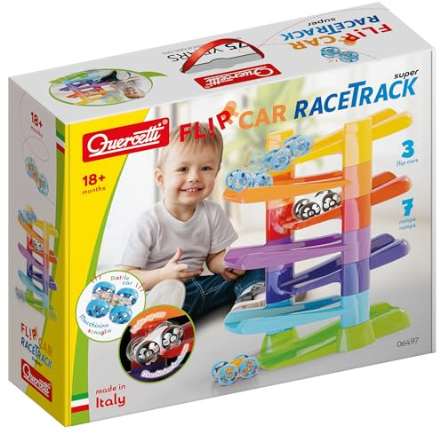 Quercetti Flip Car Race Track Optimal – Konstruktions-Autorennbahn, langlebiges Lernspielzeug für Kinder ab 1 Jahr