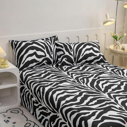 L'Emporio Casa Bettwäsche-Set mit Leopardenmuster, Zebramuster, für Doppelbett, sehr weiches Laken, 100 % italienische Baumwolle (Tier)