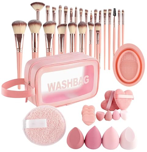 Kit Di 46 Pezzi Per Makeup Con Borsa, 25 Pennelli E Spugnette,kit Pennelli Trucco Professionale Set Completo Per Il Trucco Prima E Dopo, Ideale Per Viaggi, Professionisti E Principianti