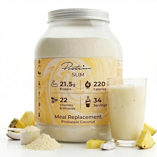 Protein Slim Meal Replacement Shake Powder | 20g Protein, 26 Vitamins & Minerals | Up to Two Meal Replacements Per Day for Weight Control | Low Calorie Protein Shake | 34 Servings | Pineapple Coconut