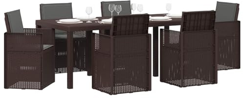vidaXL Garten Essgruppe mit Kissen 7 pcs Braun und Anthrazit PP, Moderne, wetterfeste, UV-beständige, stylische Gartenmöbel, Essgruppe für die Terrasse, langlebige Sitze