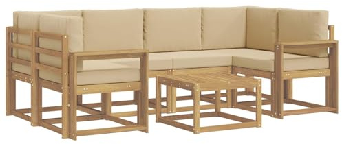 vidaXL Outdoor-Sofagarnitur mit Kissen 7 pcs Weiß und Beige, Garten-Lounge, modernes Outdoor-Sofa, gemütliche Sitzecke für Pool, entspannende Holz-Patio-Ausstattung