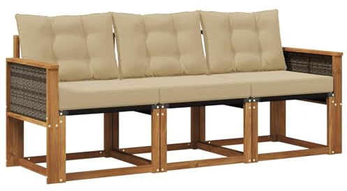 vidaXL Outdoor-Sofagarnitur mit Kissen 3 pcs Natur und Beige, Gartenmöbel, strapazierfähiges Outdoor-Sofa, Loungeset für die Terrasse, Komfort beim Sitzen