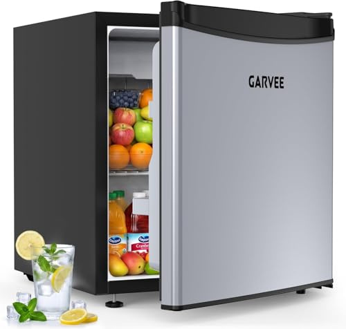 RBFGYIOP 45L Under Counter Fridge, Mini Fridge with 5-Level Adjustable Thermostat (0–18°c), Freestanding Fridge Freezer, Quiet 41dB, Energy-Saving, for Office, Dorm, Bedroom, Skincare and Car, Silver
