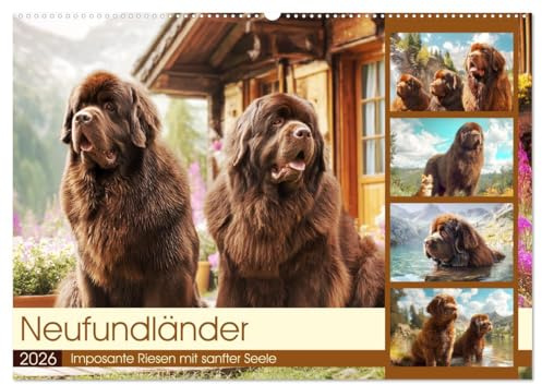 Neufundländer. Imposante Riesen mit sanfter Seele (Wandkalender 2026 DIN A2 quer), CALVENDO Monatskalender: Stimmungsvolle Bilder von majestätischen Hunden inmitten der Natur (CALVENDO Tiere)