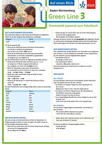 Klett Green Line 3 G8 Baden-Württemberg Klasse 7 - Auf einen Blick: Grammatik passend zum Schulbuch (Green Line. Ausgabe für Baden-Württemberg ab 2016)